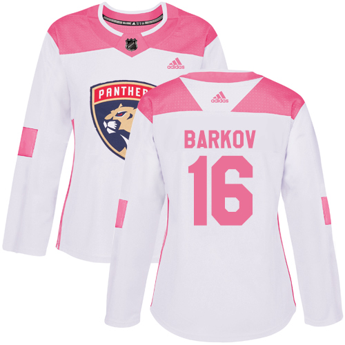 Adidas Panthers #16 Aleksander Barkov White/Pink Authentic Fashion Women's Stitched NHL Jersey - Click Image to Close